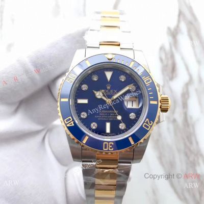 EW Replica Rolex Submariner Two Tone Diamond Markers Watch Swiss 3135